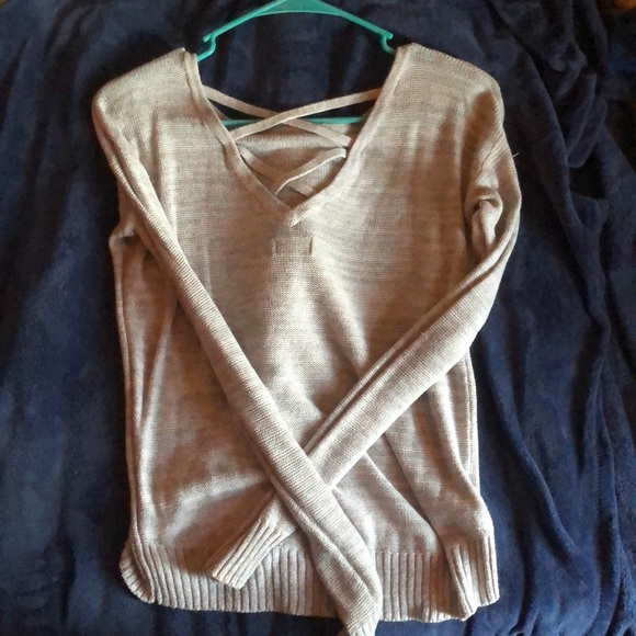 SO Perfectly Soft Blue-Grey Lace Back Sweater - Picture 2 of 2